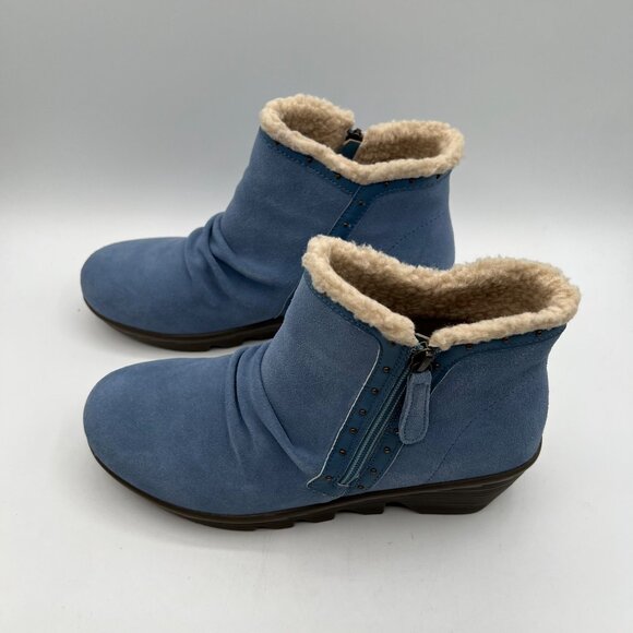 Skechers Women's Blue Suede Jumper Sweet Stud Sherpa Trim Booties Size 9 - Picture 3 of 7